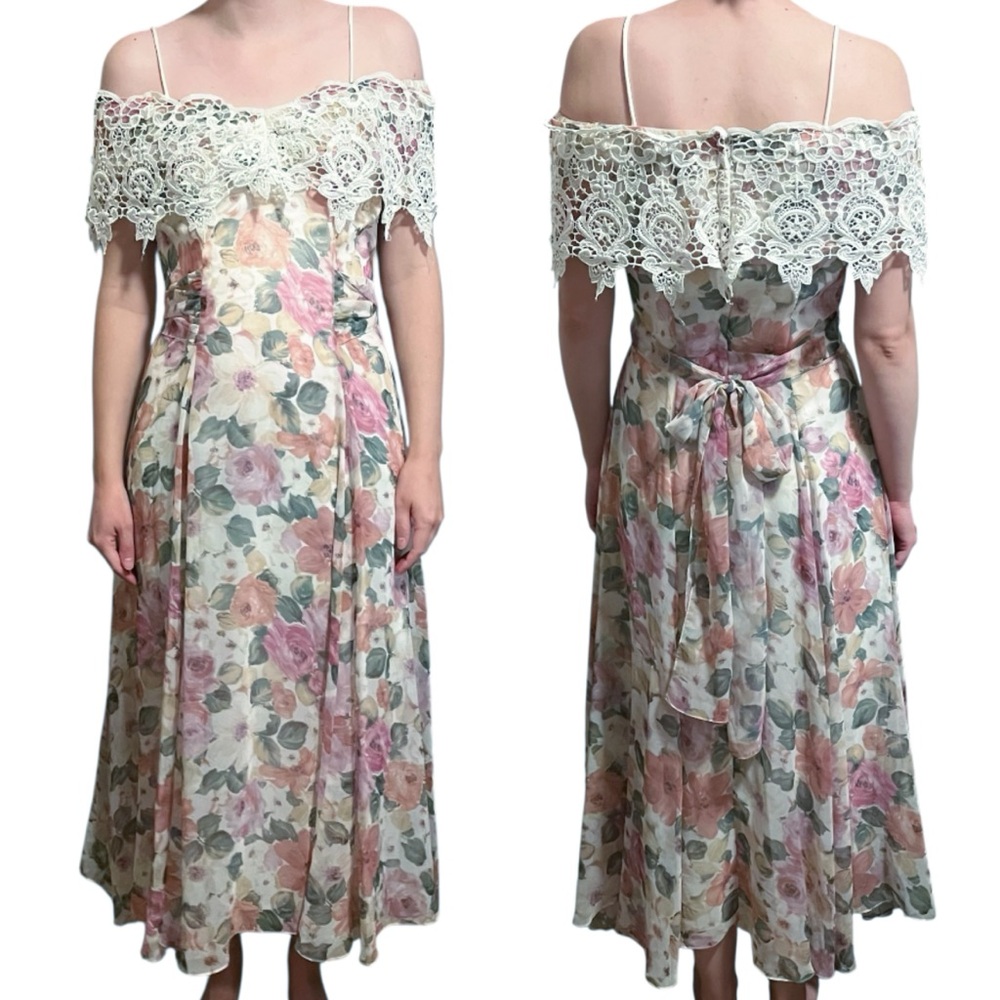 Jessica McClintock Floral 80's Vintage Dress